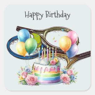 ラケット付きテニスボール誕生日 スクエアシール