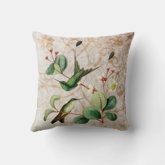 ラケット尾ハチドリのヴィンテージのグランジな枕 クッション (裏面)