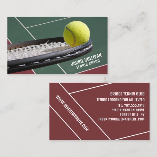 ラケット&ボール、テニスプレーヤー/コーチ/インストラクター 名刺 (正面/裏面)