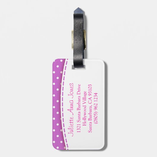 ラゲッかわいらしジタグという紫色の花水玉模様 ラゲッジタグ (裏面縦)