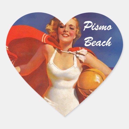 ラゲッジステッカー旅行レターレトロビーチシーン ハートシール (正面)