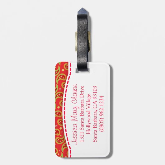 ラゲッジタグという名前の明るい赤のクリスマスペイズリー ラゲッジタグ (裏面縦)