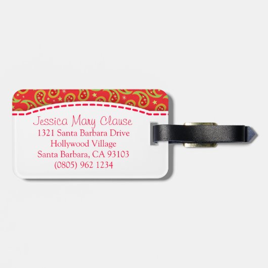 ラゲッジタグという名前の明るい赤のクリスマスペイズリー ラゲッジタグ (裏面横)