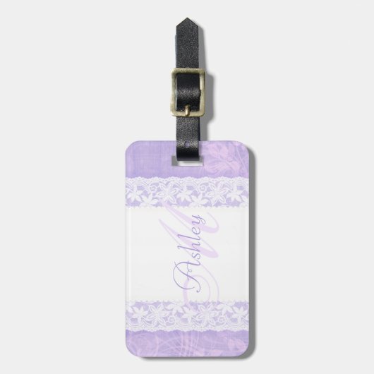ラゲッジタグという名前の紫と白のレース ラゲッジタグ (正面縦)