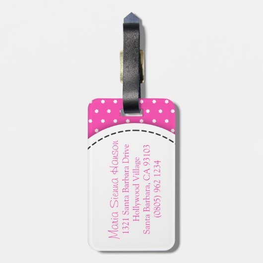 ラゲッジタグという，鮮やかなピンクの花水玉模様 ラゲッジタグ (裏面縦)