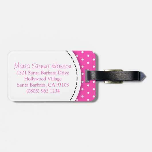 ラゲッジタグという，鮮やかなピンクの花水玉模様 ラゲッジタグ (裏面横)