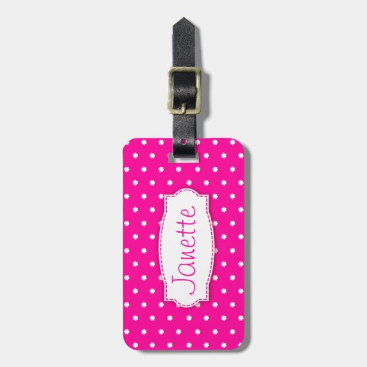 ラゲッジタグという，鮮やかなピンクの花水玉模様 ラゲッジタグ (正面縦)