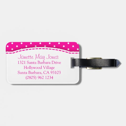 ラゲッジタグという，鮮やかなピンクの花水玉模様 ラゲッジタグ (裏面横)