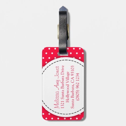 ラゲッジタグという,鮮やかな赤い水玉模様 ラゲッジタグ (裏面縦)