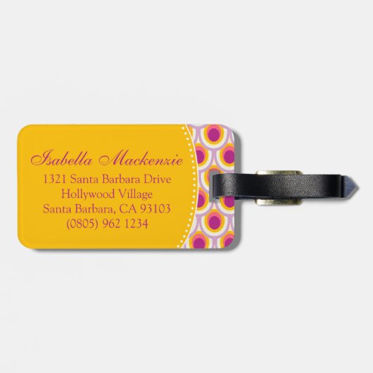 ラゲッジタグパターン（の模様が）あるという名前の明るい黄色のピンク色 ラゲッジタグ (裏面横)