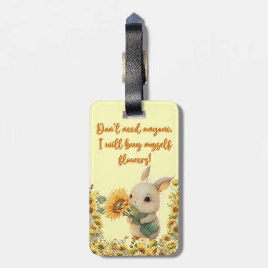ラゲッジタグ |かわいいウサギのひまわり持ち (裏面縦)