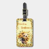 ラゲッジタグ |かわいいパンダひまわり持ち (正面縦)