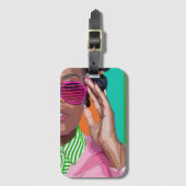 ラゲッジタグ.ピンクと緑のストライプ。 ラゲッジタグ (正面縦)