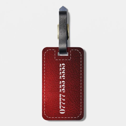 ラゲッパーソナライズされたジタグ – フェイクレッドレザー ラゲッジタグ (裏面縦)