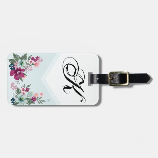 ラゲッパーソナライズされたジタッグ熱帯花オンブルーO ラゲッジタグ (正面横)