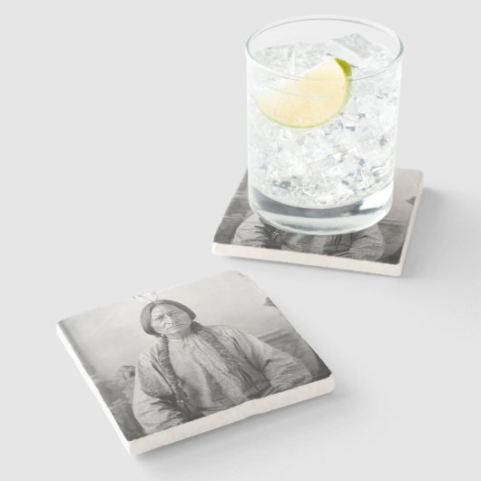 ラコタのリーダー座るブル先住民アメリカインディアン ストーンコースター (横)