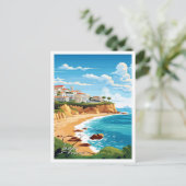 ラゴスポルトガルアートヴィンテージ旅行イラストレーション ポストカード (スタンド正面)