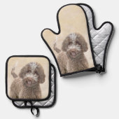 ラゴットロマグノロ絵を描の可愛いオリジナルドッグアート 鍋つかみ&鍋敷きセット (正面/裏面)