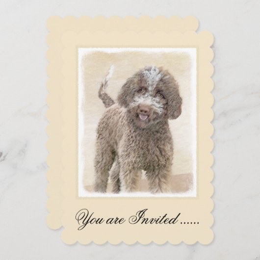 ラゴットロマグノロ絵画ーズ – かわいいオリジナルドッグアート 招待状 (正面/裏面)