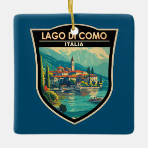 ラゴディコモイタリアトラベルアートバッジ セラミックオーナメント