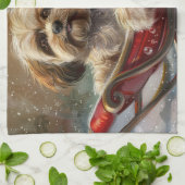 ラサアッソドッグクリスマスフェスティバル キッチンタオル (折り畳み)