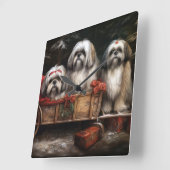 ラサアッソースノーリークリスマスデコール スクエア壁時計 (傾斜)