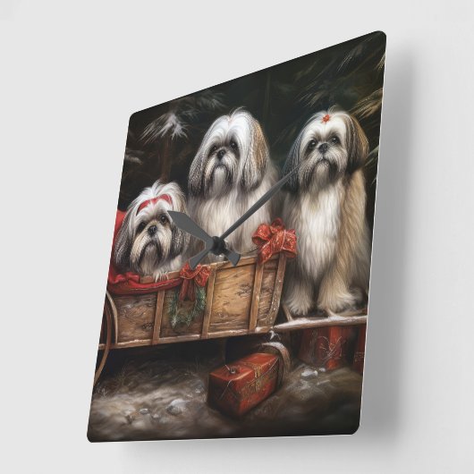 ラサアッソースノーリークリスマスデコール スクエア壁時計 (傾斜)