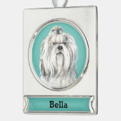 ラサアプソの犬の肖像 パーソナライズド シルバープレートバナーオーナメント (左)