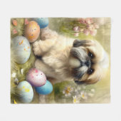 ラサアプソドッグイースターエッグホリデー フリースブランケット (正面(横))