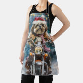 ラサアプソドッグオートバイクリスマスに乗る エプロン (インサイチュ)