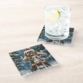 ラサアプソドッグオートバイクリスマスに乗る ガラスコースター (アングル)