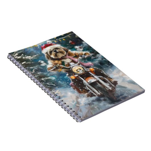 ラサアプソドッグオートバイクリスマスに乗る ノートブック (右側)