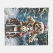 ラサアプソドッグオートバイクリスマスに乗る フリースブランケット (正面(横))