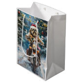 ラサアプソドッグオートバイクリスマスに乗る ミディアムペーパーバッグ (正面アングル)