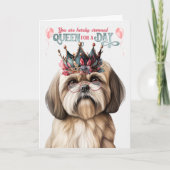 ラサアプソドッグクイーンズフォーおもしろいデイ誕生日 カード (正面)