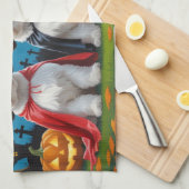 ラサアプソドッグスパンプキンハロウィンおもしろい キッチンタオル (四つ折り)