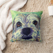 ラサアプソドッグ付き水彩枕 クッション (ブランケット)