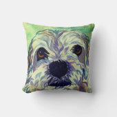 ラサアプソドッグ付き水彩枕 クッション (正面)