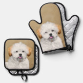ラサアプソパピー絵を描の可愛いオリジナルドッグアート 鍋つかみ&鍋敷きセット (正面/裏面)