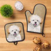 ラサアプソパピー絵を描の可愛いオリジナルドッグアート 鍋つかみ&鍋敷きセット (トップダウン)