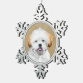 ラサアプソパピー絵画ズ – かわいいオリジナルドッグアート スノーフレークピューターオーナメント (右)