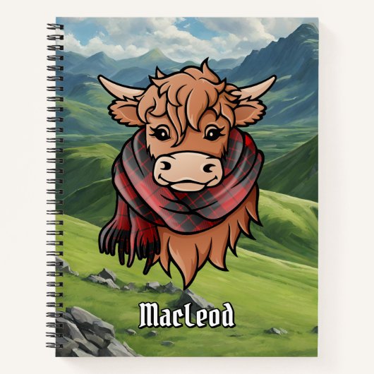 ラサイタータンチェックスカーフのマクロード付きハイランド牛 ノートブック (正面)