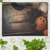 ラサ・アプソのかぼちゃ ハロウィーンのおばけ キッチンタオル (折り畳み)