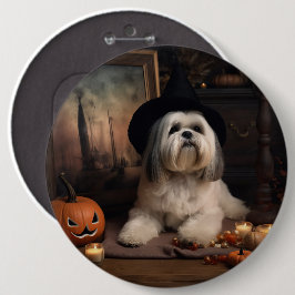 ラサ・アプソのかぼちゃ ハロウィーンのおばけ 缶バッジ