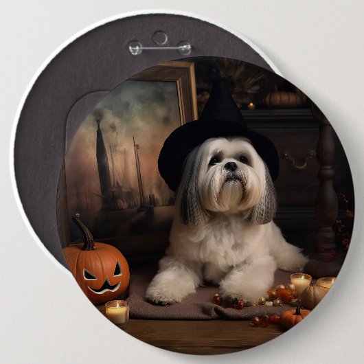 ラサ・アプソのかぼちゃ ハロウィーンのおばけ 缶バッジ (正面&裏面)