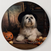 ラサ・アプソのかぼちゃ ハロウィーンのおばけ 缶バッジ (正面)