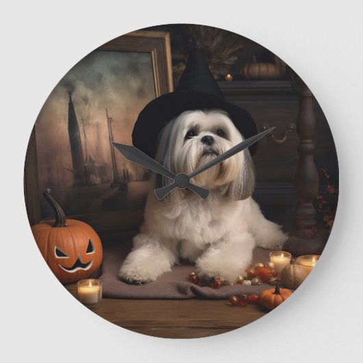 ラサ・アプソのかぼちゃ ハロウィーンの恐怖 ラージ壁時計 (正面)