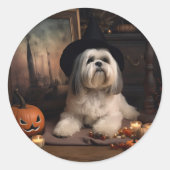 ラサ・アプソのかぼちゃ ハロウィーン ホラー ラウンドシール (正面)