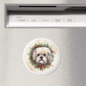 ラサ・アプソのクリスマスリース お祭り気分なわんこ マグネット (インサイチュ (食洗機))