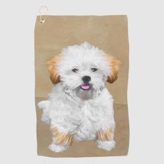 ラサ・アプソの子犬の絵 - かわいいオリジナルドッグアート ゴルフタオル (正面)